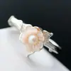 Nafoge joyería de plata al por mayor hecha a mano plata incrustada con concha de polvo natural perla anillo abierto para mujer anillo de plata de ley 925