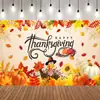 Nuevo telón de fondo de Acción de Gracias transfronterizo tela banner de decoración de fiesta con espantapájaros de campo y pavo para decoración de escena de festival de la cosecha