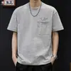 Camiseta de Manga Corta de Algodón de Bambú Transpirable con Bordado Pesado para Hombre 2026 Nuevo Verano Holgada Talla Grande Anti-Arrugas