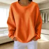 Moletom com Capuz Feminino Europeu e Americano Amazon 2026 Gola Redonda Cor Sólida Malha Waffle Pulôver Moletom com Capuz de Manga Longa Patchwork