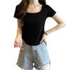 U-Shaped Collar Design Sense Niche T-Shirt de manga comprida Primavera e Outono Primavera e Outono Inverno Slim-Fit Interior Pure Short Base Shirt Top