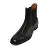 Botas Chelsea femininas de couro genuíno, com bico redondo, salto médio robusto e design de cano curto, perfeitas para outono e inverno. Disponível no tamanho 40