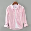 8803 Estilo Coreano Moda Rayas Oxford Textil Camisa de Manga Larga para Hombre Algodón Puro Casual Holgada Cuello Cuadrado Camisa Envío Directo