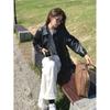 Chaqueta de Cuero Negra para Mujer, Nuevo Estilo Otoño e Invierno 2025, Estilo Retro de Hong Kong, Solapa, Casual, Versátil, Chaqueta de Cuero, Gabardina