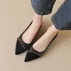 Sapatos Femininos Apontados de Boca Rasa Tamanho 32-43, Sapatos de Salto Baixo Pequenos Estilo Chanel, Sapatos Femininos de Cano Baixo Color Block, Sapatos de Exportação