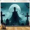 Tapiz de Terror de Halloween Fantasma Doble Bruja Preparando Poción Castillo Fondo de Calabaza Tapiz de Pared Tapiz Decorativo Venta al por Mayor