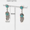Pendientes bohemios de turquesa con plumas, populares pendientes de plata antigua para mujer, oferta transfronteriza de Amazon.