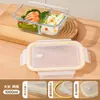 Lonchera de vidrio con tapa transparente para trabajadores de oficina, compatible con calentamiento en microondas, caja bento con compartimentos