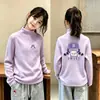 Camiseta Térmica de Fleece com Manga Longa para Meninas Infantil Primavera Outono Inverno Gola Alta Meia Camada de Base para Crianças Médias e Grandes Camiseta Estampada