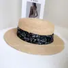 Chapéu de Palha Fedora de Ráfia com Topo Plano Estilo Férias Boêmio Fita de Cetim de Seda Tie-Dye Chapéu de Sol de Verão para Mulheres