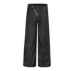 Cleanfit High Street Americano Botón Asimétrico Pierna Recta Jeans para Hombre Diseño Individual Sueltos Casuales Pantalones Largos