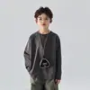 Camiseta Tendência de Manga Longa para Meninos e Meninas, Roupa Infantil, Novo Estilo Primavera e Outono, Blusa Soltinha Casual para Crianças Maiores, Camiseta Básica Tendência