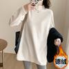 Venda por atacado alemão veludo semi-alta gola base camisa feminina outono e inverno lixamento acolchoado branco T-shirt manga comprida estilo ocidental longo