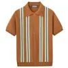 Suéter de Punto Rayas Verticales Manga Corta Retro Americano con Puntadas de Color Contrastante Cárdigan Casual Camisa Polo Ropa Masculina Transfronteriza Sj0113