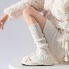Calcetines largos de mujer de otoño e invierno de color liso, con tiras verticales, de lana tejida, con forma de cuerno, de ballet, con cubierta de pantorrilla gruesa.