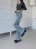 Diseño Nostálgico de Doble Hebilla con Costuras Sentido de Diseño Pantalones de Mezclilla Micro-campana para Mujer Ajustados Nicho Retro Rectos Forma de Herradura Pantalones Largos