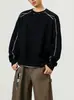 Sudadera con Capucha de Cuello Redondo con Diseño de Hilo Brillante Retro para Hombre Otoño Invierno Marca de Moda Holgada Casual Versátil Pulóver Superior Ropa de Hombre