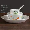 Restaurante Recomendado e Hotel Restaurante de Hot Pot Louça Desinfetável Estilo Chinês Cerâmica Mesa Conjunto de Tigelas, Pratos, Copos e Colheres Conjunto de Quatro Peças Design Multicolorido Frutas Pássaros