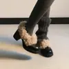 Zapatos Mary Jane Gruesos de Estilo Retro para Mujer, Nuevos 2026 Versátiles de Punta Redonda Forrados de Lana Gruesos Cálidos Peludos de Algodón