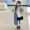 Aimo Beibei Camisa Top Listrada Bordada para Meninos e Meninas de Tamanho Médio e Grande Estilo Coreano Solta Casual Moda Camisa com Lapela