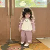 Conjunto de Roupa para Bebê Menina Primavera e Outono Conjunto Fofo de Colete Desenho Animado Colete Camiseta Básica Casual Calça Reta Solta para Bebê