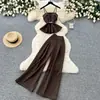 Conjunto de Duas Peças Minimalista para o Trabalho Feminino, Primavera e Verão, Toque de Luxo, Colete Acinturado com Alças Finas, Calça de Cintura Alta Wide Leg