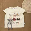 Varios Colores DisponiblesCamiseta de Verano para Niñas con Estampado de Perro de Dibujos Animados Lazo Algodón Puro Manga Corta