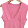 Top de tirantes sin mangas con retazos sexy de cuello en V estilo europeo y americano para mujer, corto de verano, adelgazante, versátil, capa base, moderno