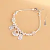 Pulseira de Corda Trançada Feita à Mão DIY em Prata S925 com Pingente de Veado Dourado Rei, Desejos Auspiciosos e Pequeno Pingente de Fortuna para Mulheres