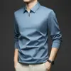Camisa de Manga Larga con Cuello para Hombre, Seda, Primavera Otoño, Nueva, Casual de Negocios, Transpirable, Camisa Polo, Camiseta para Hombre
