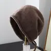 Gorro de lã com cordão estilo japonês, gorro de tricô com cordão, gorro de tricô de lã feminino para outono e inverno, gorro para clima frio para mulheres