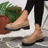 Sapatos femininos de couro transfronteiriços plus size estilo europeu e americano, moda outono 2026 novo cor sólida casuais com salto grosso sola grossa sapatos femininos