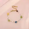 Moda Cruzada Europeia e Americana Personalizada Nicho Aço Titânio Banhado a Ouro Pedra Natural Pingente Colar de Contas Artesanal Joias Simples para Mulheres