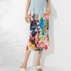 Falda de Verano para Mujer Nueva Moda Falda de Cadera de un Paso Falda Estampada Multicolor Abertura Plisada Combinable Falda Midi