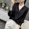 Blusa Elegante Decote V Tamanho Plus Roupas Femininas 2025 Primavera Novo Estilo para Irmãs Gordinhas, Camisa de Chiffon para Reduzir a Idade e Emagrecer