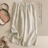 Novas Calças de Verão Femininas de Algodão Linho Tencel de Sete Pontos, Cintura Alta Emagrecedoras, Pernas Largas, Cintura Elástica Fina, Soltas, Casuais, de Perna Reta
