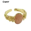 B630 Nuevo Diseño piedra semipreciosa natural oro verde en el estilo antiguo pulsera pulsera de piedra con forma de huevo pulsera abierta