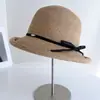 Chapéu de Balde Estilo Japonês com Color Block e Laço, Borda Enrolada, para Mulheres, Chapéu de Palha para Proteção Solar no Verão para Passeios