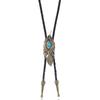 Colar Polo Vintage Artístico Turquesa Pena Flor Liga PU Preto Masculino Simples Longo