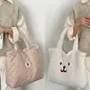 Bolsa de Pelúcia Ursinho Fofo Estilo Coreano Ins para Menina Estudante Universitária Bolsa de Mão Dupla Face Bordada com Coração