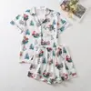 Comercio Exterior Transfronterizo Pijama de Mujer Verano Navidad Cuadros Solapa Manga Corta Shorts Conjunto de Cardigan Ropa para el Hogar Europeo y Americano