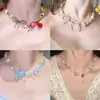 Nuevo Collar Dulce de Cuentas Dopamina Estilo Dulce Fresco Mariposa de Metal Gota de Aceite Esmaltada Cadena para Clavícula Cadena para el Cuello Ins para Mujer