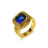 Anillo Cuadrado de Gema de Acero de Titanio de Moda Personalizado Transfronterizo Europeo y Americano Accesorios de Alta Gama Modernos para Hombres y Mujeres Chapado en Oro de 18 Quilates Venta al por Mayor