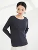 Nueva Camiseta Básica de Lana de Cuello Redondo para Primavera y Verano para Mujer de Color Sólido Simple de Manga Larga talla extra Suéter Casual Suéter de Moda