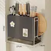 Suporte para facas e prateleira de armazenamento, porta-utensílios de cozinha multifuncional, tábua de corte integrada, suporte magnético para facas, suporte para tábua de corte de bancada para facas de cozinha