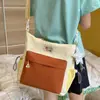 Bolso de Hombro Simple con Bloques de Color para Mujer, Bolso Escolar Ligero y de Gran Capacidad para Estudiantes de Secundaria, Bolso Cruzado Casual para el Viaje Diario