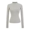 Camiseta Feminina Gola Meia-Alta Estilo Europeu e Americano Manga Longa Slim Fit, Outono e Inverno, Cintura Marcada, Top Sexy Curto com Costela Ajustado Manga Longa
