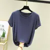 Nueva Camiseta de Modal con Cuello Redondo Manga Corta para Mujer Verano/Primavera, Top Delgado Holgado de Color Sólido, Talla Grande, Camiseta Interior Adelgazante
