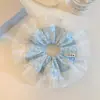 Scrunchie de renda de malha floral roxa estilo coreano para prender o cabelo, acessório de cabelo extra grande