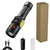 Linterna de aleación de aluminio transfronteriza con luz lateral COB, pantalla digital, linterna láser blanca, luz de trabajo portátil con zoom para exteriores
